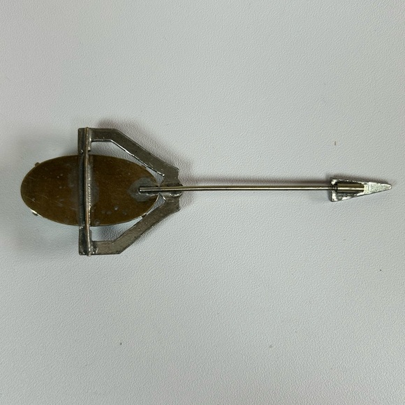 Beautiful Silver Tone Czech Green Peking Glass Art Deco Brooch Pin Paste - Picture 7 of 9